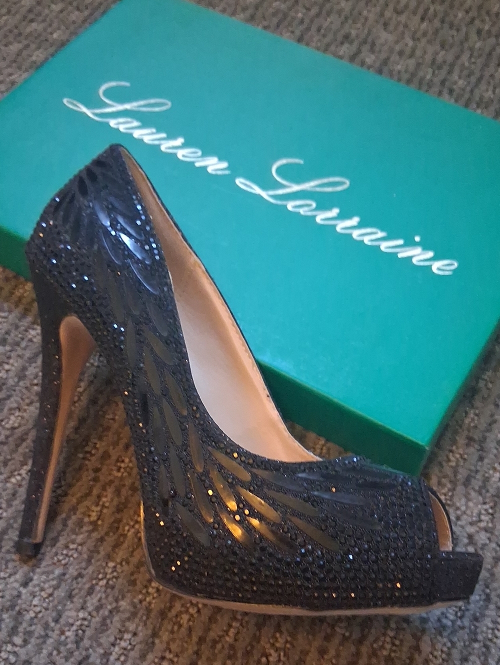 Lauren Lorraine Black, Glitter/Beaded, Peep-Toe Pumps